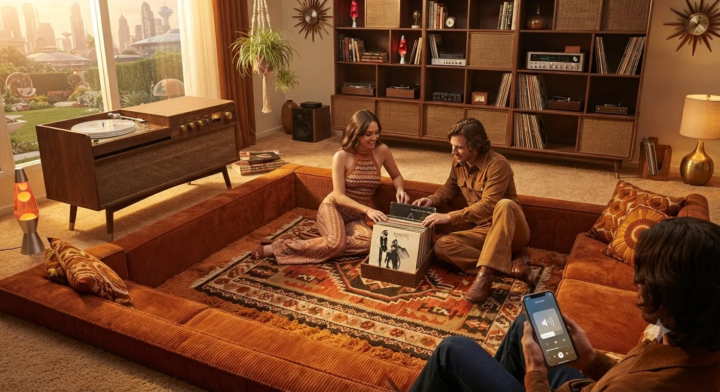 Harbor & Pine furniture arranged in a warm mid-century living room