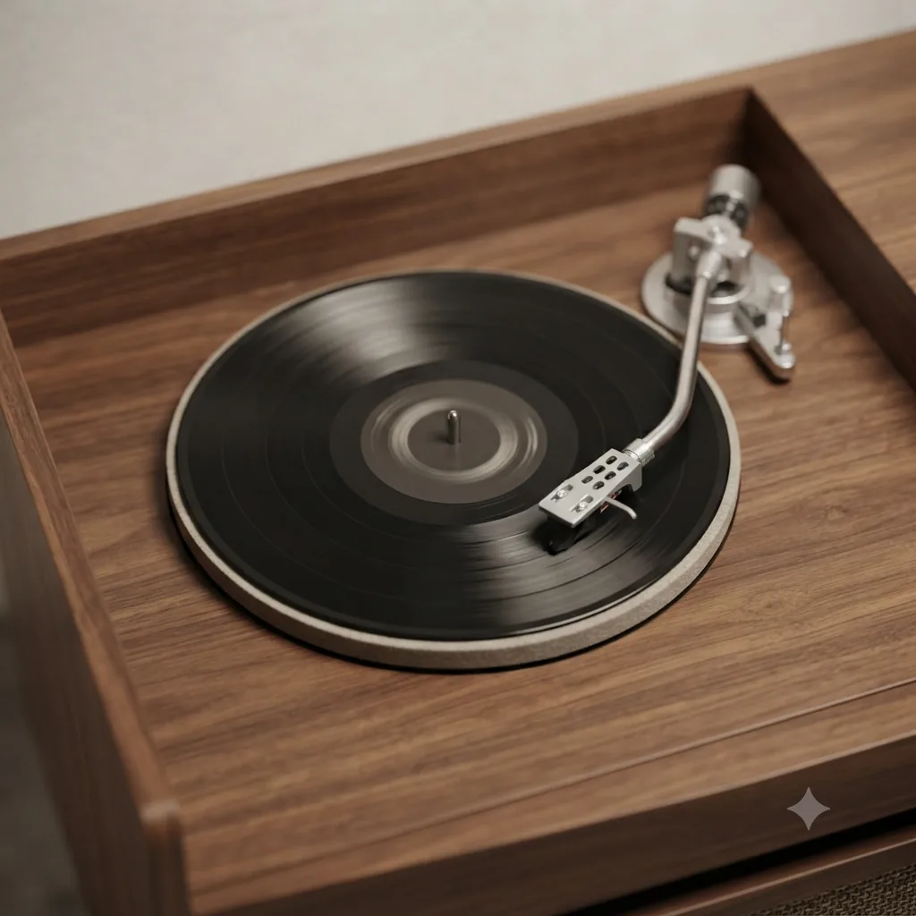 The Mariner’s belt-drive turntable spinning a record